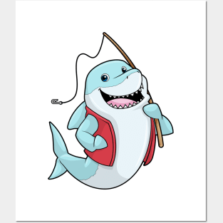 Shark at Fishing with Fishing rod Posters and Art